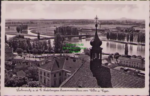 168766 AK Leitmeritz a.d. Elbe Sudetengau Zusammenfluss von Elbe u. Eger