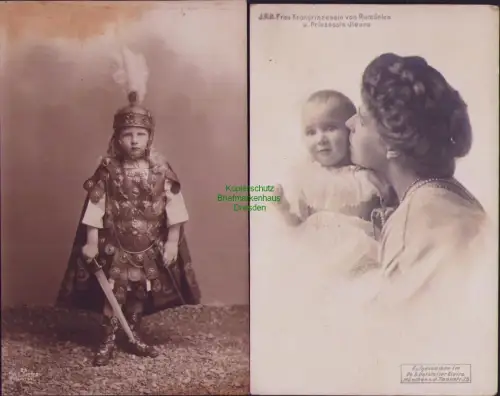 168737 2 AK J.K.M.Frau Kronprinzessin von Rumänien u. Prinzessin Jleana Aufgenom