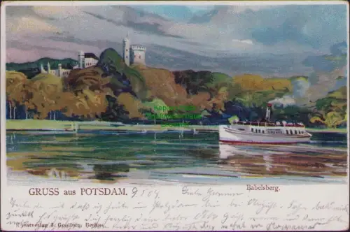 168705 AK GRUSS aus POTSDAM Babelsberg Litho 1904 Diele GermenTribe de mit daß
