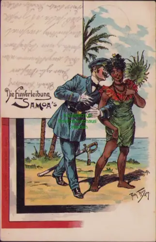 164836 AK Die Einverleibung SAMOA`s Arthur Thiele Künstlerkarte Litho 1904 Ottma