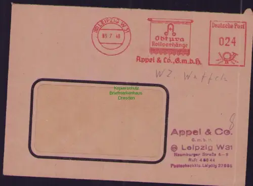 B23574 Brief SBZ Leipzig Firmenfreistempel 1948 Währungsreform neue Währung Obtu