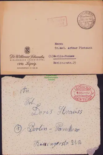 B23674 2x Brief Gebühr bezahlt Leipzig 1945 nach Berlin Pankow