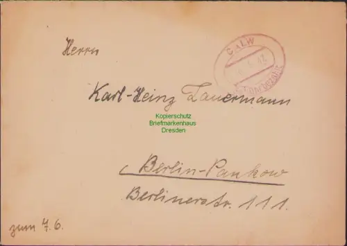B23676 Brief BAZ Gebühr bezahlt Calw 1947 nach Berlin Pankow