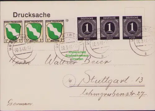 B23682 Postkarte  Französische Zone Urach Württ. 1946 Besuchsanzeige Voget & Ros