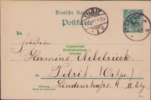 B23683 Ganzsache Deutsches Reich DR 1892 Itzehoe nach Tilsit Opr.