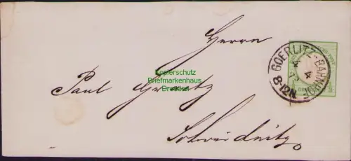 B23714 Ganzsache Deutsches Reich 1873 Streifband großes Brustschild Goerlitz Bah