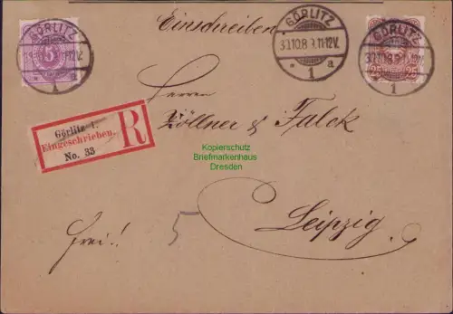 B23719 Brief Deutsches Reich 41, 43 1889 Goerlitz nach Leipzig Umschlag Aufnadel