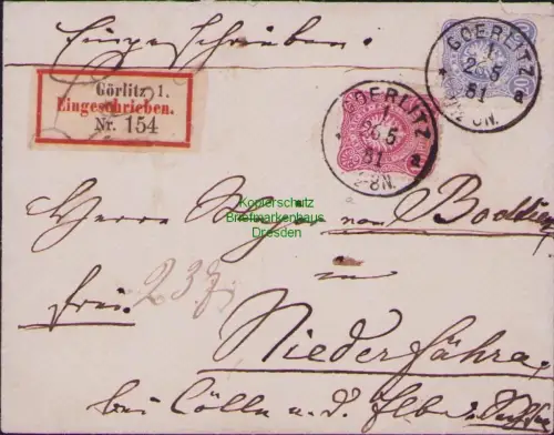 B23720 Brief Deutsches Reich 41, 42 1881 Goerlitz Einschreiben nach Niederfähre