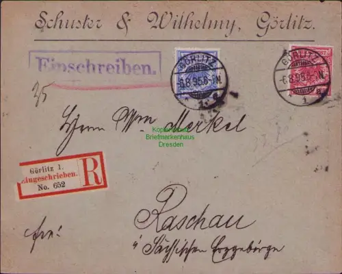B23723 Brief Deutsches Reich 47, 48 1895 Goerlitz Einschreiben nach Raschau im E