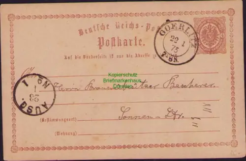 B23725 Ganzsache Deutsches Reich 1875 Goerlitz Ortskarte an eine Brauereibesitze