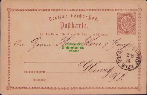 B23727 Ganzsache Deutsches Reich 1874 Goerlitz Bahnhof nach Gleiwitz i. Schlesie