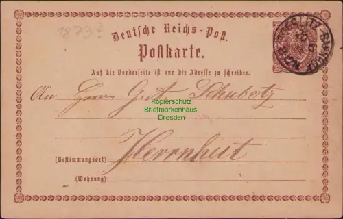 B23728 Ganzsache Deutsches Reich 1873 Goerlitz Bahnhof nach Herrnhut