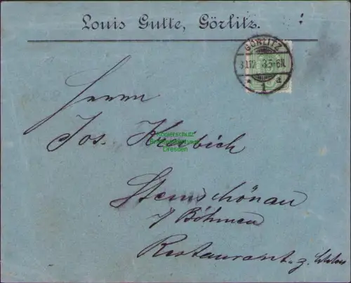 B23738 Brief Deutsches Reich 39 3 Pfennig 1888 Goerlitz nach Steinschönau in Böh