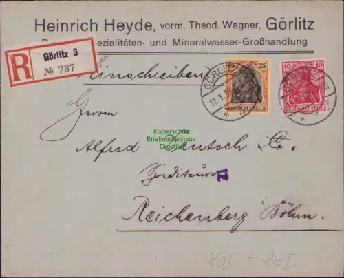 B23746 Brief Deutsches Reich Germania 1918 Einschreiben nach Reichenberg i. Böhm