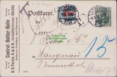 B23747 Postkarte  Deutsches Reich DR 1913 Görlitz nach Langnau Schweiz mit schwe