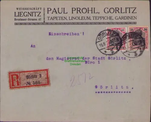 B23748 Brief Deutsches Reich Germania 1920 Einschreiben an den Magistrat der Sta