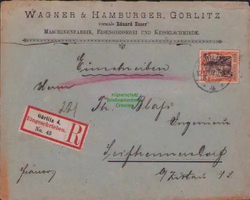 B23751 Brief Deutsches Reich Germania 1902 Görlitz nach Seifhennersdorf Absender
