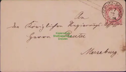 B23752 Ganzsache Deutsches Reich kleines Brustschild Görlitz Bahnhof 1872 nach M