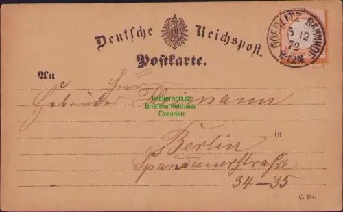 B23764 Postkarte  DR 18 großes Brustschild Goerlitz Bahnhof 1872 nach Berlin