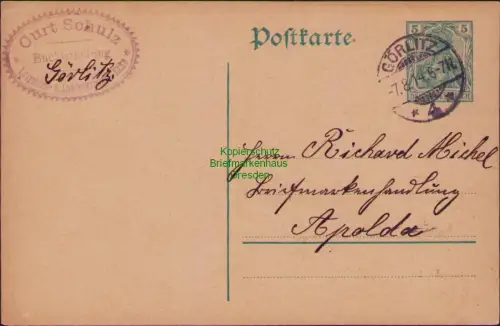 B23768 Ganzsache Deutsches Reich Germania 1914 Görlitz Buchhandlung Curt Schulz