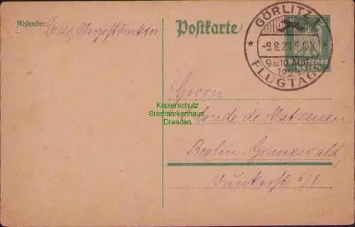 B23769 Ganzsache Deutsches Reich Reichsadler 1924 Görlitz Flugtage nach Berlin G