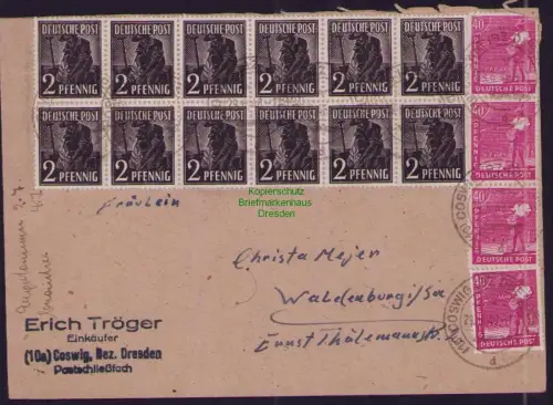 B23774 Brief SBZ Zehnfach Währungsreform Coswig 29.6.48 1948nach Waldenburg