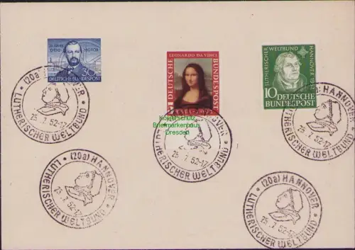 B23788 Brief BRD 1952 148 Mona Lisa 149 Lutherischer Weltbund 150 75 Jahre Otto