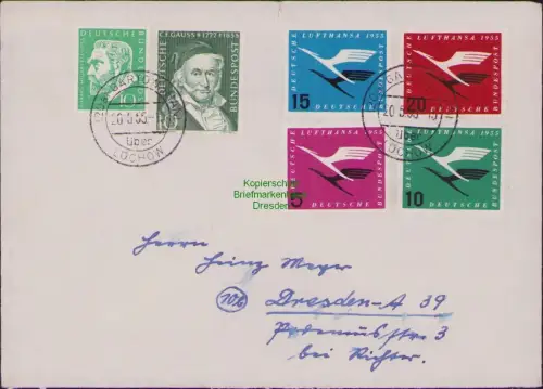 B23789 Brief BRD 205 - 208 204 209 Lufthansa Gauß Oskar von Miller 1955
