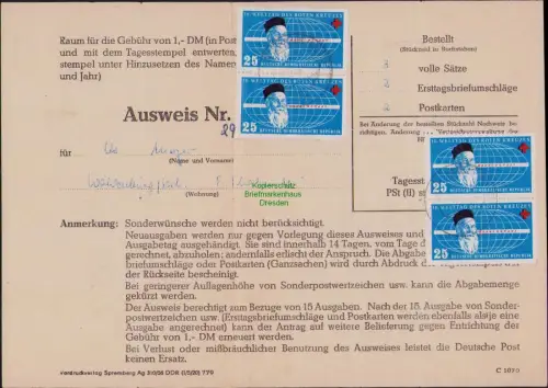 B23797 Brief DDR 1957 Sammlerausweis DM für 3 volle Sätze 2x FDC 2x Ganzsachen W