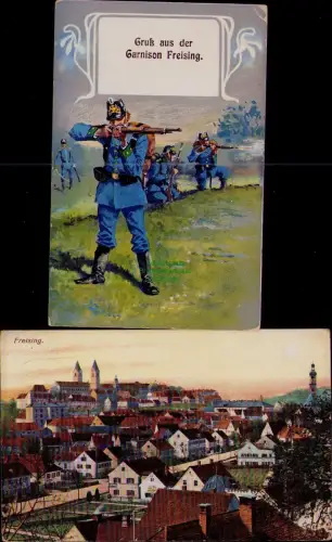 164942 2 AK Freising 1913 Gruß aus der Garnison Freising Soldaten  Schießübung