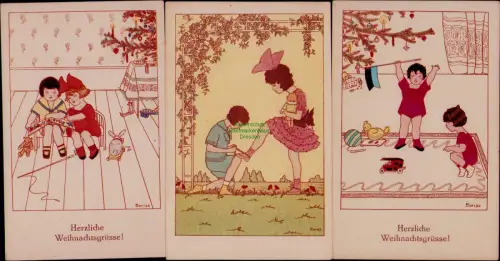 164961 3 AK Herzliche Weihnachtsgrüsse! Boriss Berlin Künstlerkarten Kinder Mädc