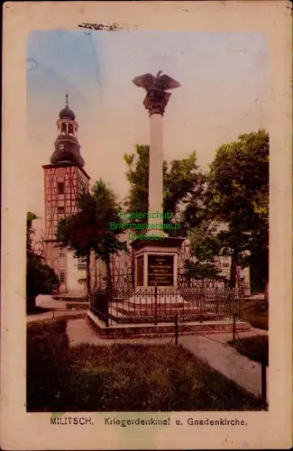 164948 AK MILITSCH Milicz 1939 Kriegerdenkma! u. Gnadenkirche.