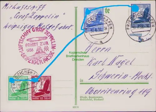 B23865 Postkarte  DR Deutsches Reich 1936 Friedrichshafen Fahrt zur Leipziger Me