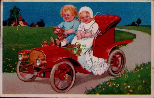 168846 AK Berlin 1907 Künstlerkarte Prägekarte Kinder fahren Auto