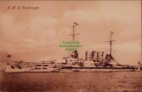 168891 AK S. M. S. Thüringen Marine Feldpost 1916 MSP 48 nach Groß Rosenburg