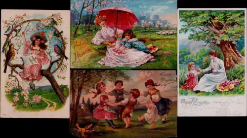 168859 4 AK Fröhliche Pfingsten Bremen Hamburg 1904 1905 Kinder Mode Singvögel M