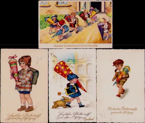 168817 4 AK Eibau Pirna Walddorf 1928 HERZLICHEN GLÜCKWUNSCH ZUM ERSTEN SCHULGAN