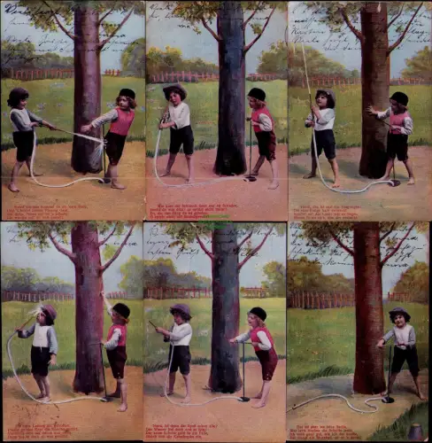 168851 6 AK Künstlerkarte Serie Kinder spielen mit Wasserschlauch Bremen 1904 