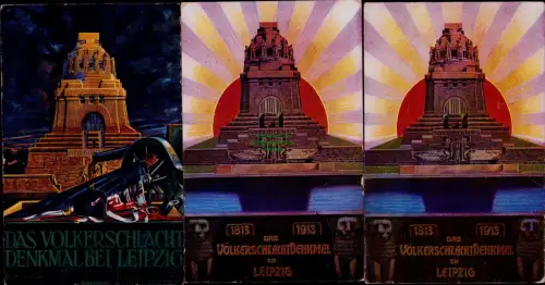 168887 3 AK Völkerschlachtdenkmal Leipzig 1913 Weihe 18.10. Werbestempel Deutsch