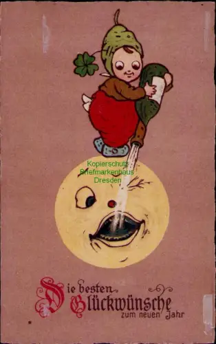 168923 AK Die besten Glückwünsche zum neuen Jahr Mittweida 1920 Mond Kind Sekt K