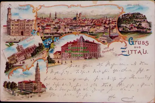 168807 AK Litho Zittau 1897 Rathhaus BERG OYBIN Stadtbad Johanneum HOTEL Reichsh