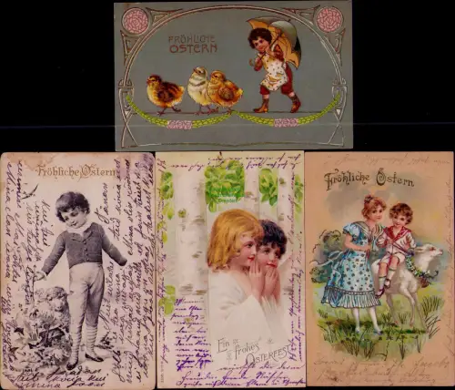 168865 4 AK Fröhliche Ostern Halberstadt 1910 Kind Kücken geprägt Osterlamm Russ