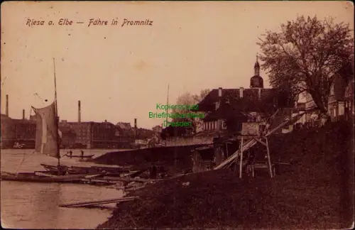 192817 AK Riesa a. Elbe- Fähre in Promnitz 1921