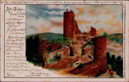 193493 AK Alt-Dahn 1901 Litho ERSTE PFÄLZISCHE KÜNSTLER AQUARELL-SERIE. Moch & S