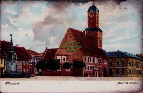 193563 AK Wittstock Markt m. Rathaus 1928