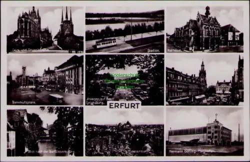 193726 AK ERFURT 1937 Dom und Severikirche Stadion Rathaus Bahnhofsplatz Anlagen