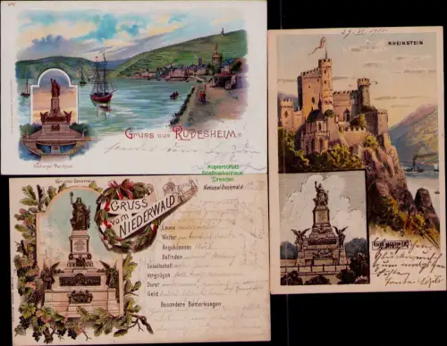194184 3 AK National Denkmal Rüdesheim am Rhein Litho 1900 NIEDERWALD National D