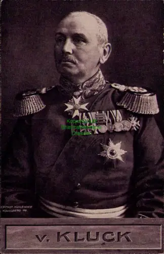 194264 AK HOFPHOT. KÜHLEWINDT KÖNIGSBERG PR. v. KLUCK um 1915 mit Orden preußisc