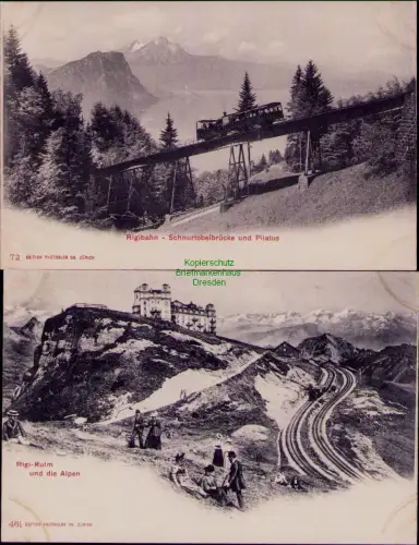 194284 2 AK Rigibahn Schnurtobelbrücke und Pilatus um 1900 Rigi-Kulm und die Alp
