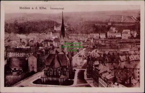194316 AK Meißen a. d. Elbe 1930 Triebischtal Kirche Marke abgelöst